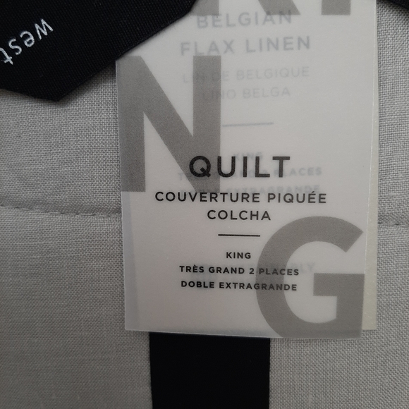 West Elm Belgian Flax Linen Frayed Edge King Quilt Platinum Gray - Picture 2 of 12